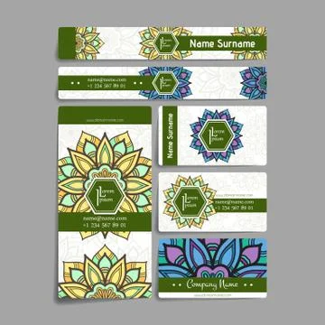 Set of vector design templates. Brochures in random colorful style. Zentangle Stock Illustration
