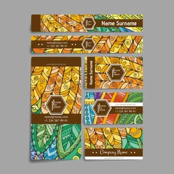 Set of vector design templates. Brochures in random colorful style. Zentangle Illustrazione stock