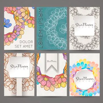 Set of vector design templates. Brochures in random flower style. Business card Stock Illustration