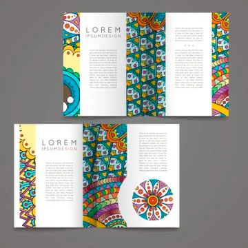 Set of vector design templates. Brochures in random colorful style. Zentangle Illustrazione stock