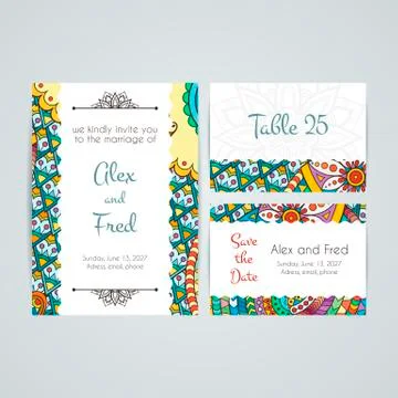 Set of vector design templates. Brochures in random colorful style. Zentangle Illustrazione stock