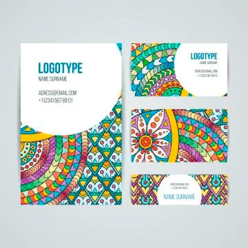 Set of vector design templates. Brochures in random colorful style. Zentangle Illustrazione stock