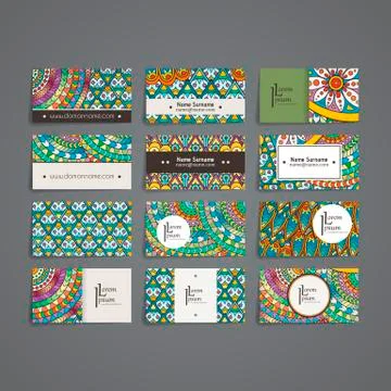 Set of vector design templates. Brochures in random colorful style. Zentangle Stock Illustration