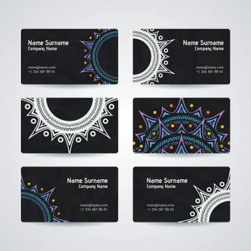 Set of vector design templates. Business card with floral circle ornament Stock Illustration