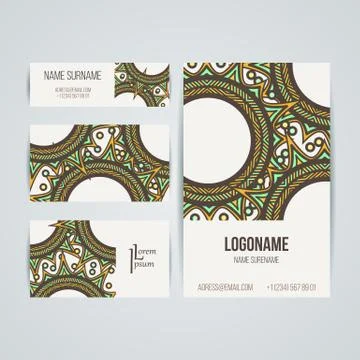Set of vector design templates. Business card with floral circle ornament Stock Illustration
