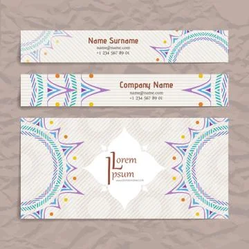 Set of vector design templates. Business card with floral circle ornament Stock Illustration
