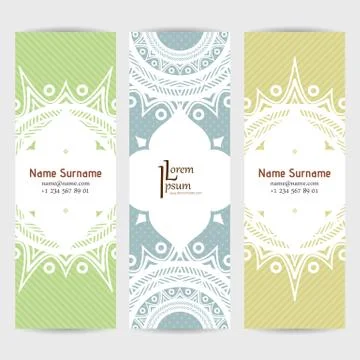 Set of vector design templates. Business card with floral circle ornament Stock Illustration