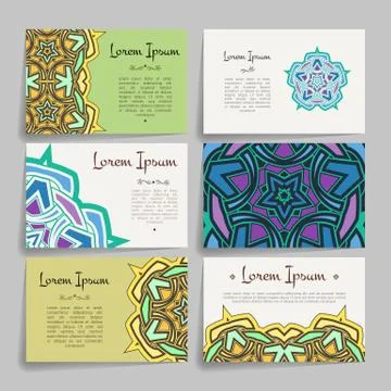 Set of vector design templates. Business card with floral circle ornament Stock Illustration