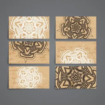 Set of vector design templates. Business card with floral circle ornament Stock Illustration