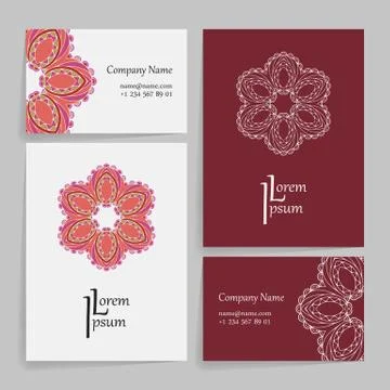 Set of vector design templates. Business card with floral circle ornament Stock Illustration
