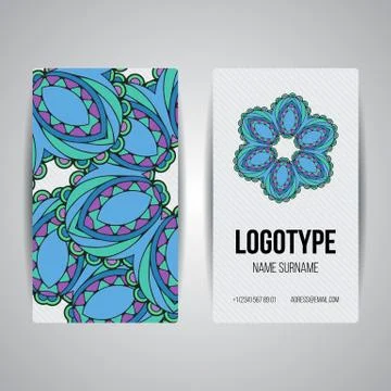 Set of vector design templates. Business card with floral circle ornament Stock Illustration