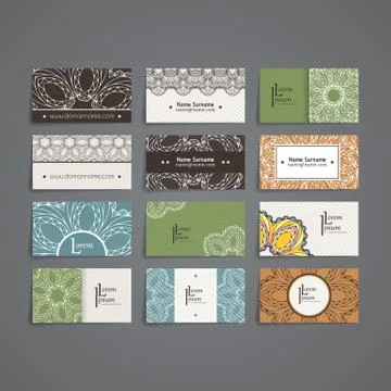 Set of vector design templates. Business card with floral circle ornament Stock Illustration