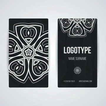 Set of vector design templates. Business card with floral circle ornament Stock Illustration