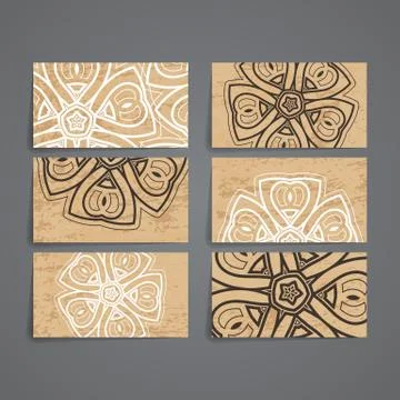 Set of vector design templates. Business card with floral circle ornament Stock Illustration