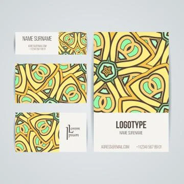 Set of vector design templates. Business card with floral circle ornament Stock Illustration