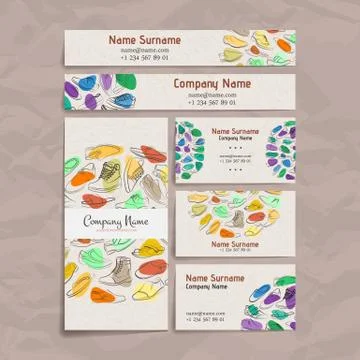 Set of vector design templates. Business card with shoes ornament Illustrazione stock