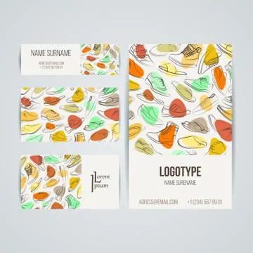 Set of vector design templates. Business card with shoes ornament Stock Illustration