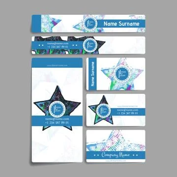 Set of vector design templates. Business card with star element. Hipster styl 库存插图