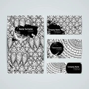 Set of vector design templates. Frames and backgrounds. Zentangle designs Illustrazione stock