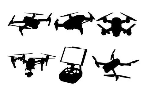 Set of vector detailed drone silhouettes Stock Illustration