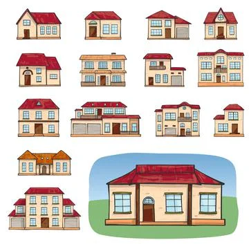 Set of vector different houses, cartoon scribble style. Ilustración de archivo
