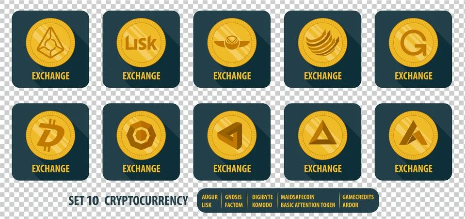 Set of vector different icons exchange cryptocurrency Stock-Illustration