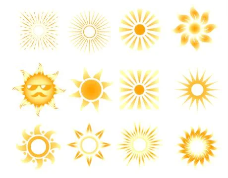 Set of vector different orange sun icons Stock Illustration
