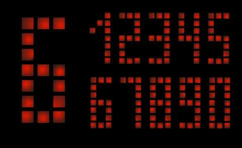 Set of vector digital numbers on black background for digital board Stock Illustration