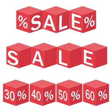 A set of vector discount cubes on a white background, color vector illustration Stock Illustration