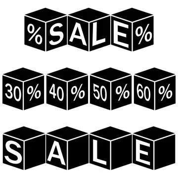 A set of vector discount cubes on a white background, black icon template Stock Illustration