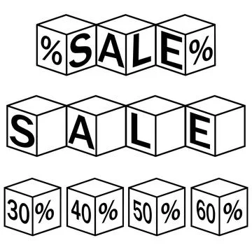 A set of vector discount cubes on a white background, black outline vector Illustrazione stock
