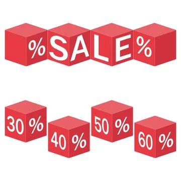 A set of vector discount cubes on a white background, color vector illustration Stock Illustration