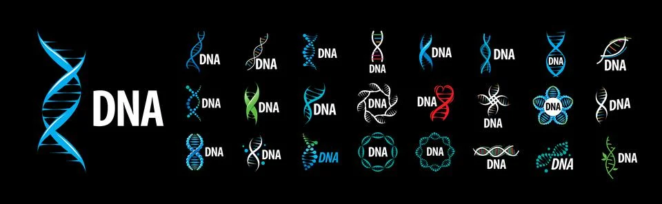 A set of vector DNA logos on a black background Illustrazione stock