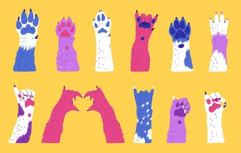 Set of vector dog paws of different colors. Flat style. Stock Illustration