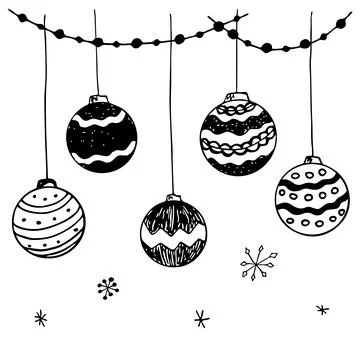 Set of vector doodle Black and white Christmas hand drawn balls. Stock Illustration