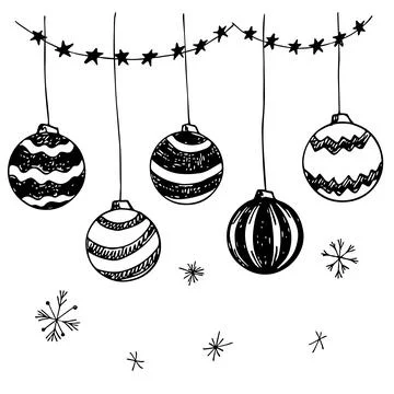 Set of vector doodle Black and white Christmas hand drawn balls. Stock Illustration