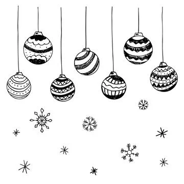 Set of vector doodle Black and white Christmas hand drawn balls. Stock Illustration