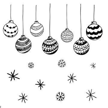 Set of vector doodle Black and white Christmas hand drawn balls. Stock Illustration