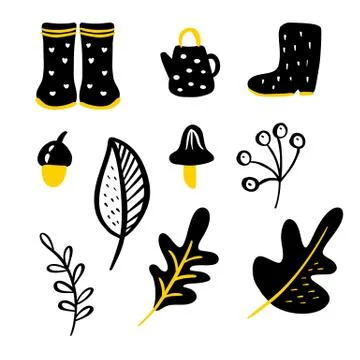 Set of vector doodle floral elements. Autumn collection. Flower graphic desig イラスト素材