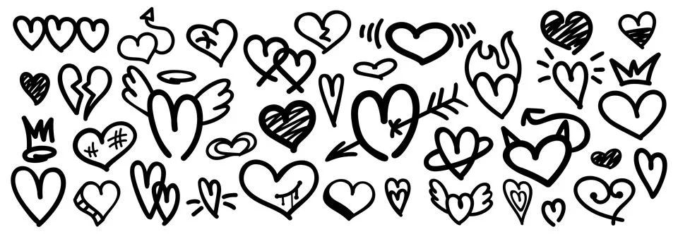 Set of vector doodle heart shapes Stock Illustration