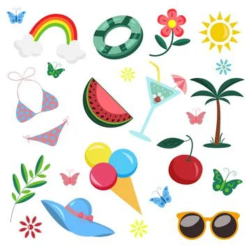 Set of vector doodle summer icons Stock Illustration