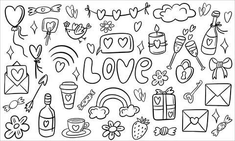 Set of vector doodles for Valentine's Day. Love, holiday, doodle, Valentine.. Stock Illustration