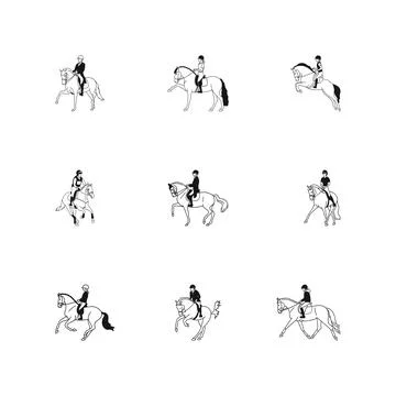 Set of vector drawings on the theme of horse riding Stock Illustration