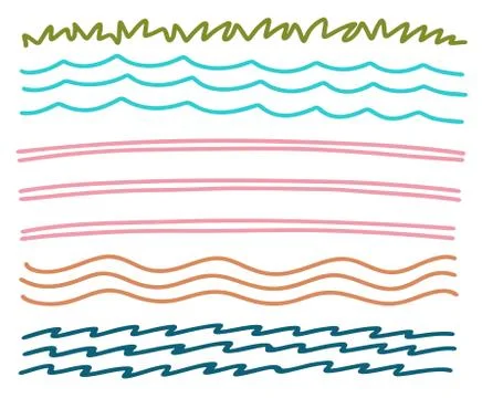 A set of vector drawn marker lines for your design work. Grass, waves, field Stock Illustration