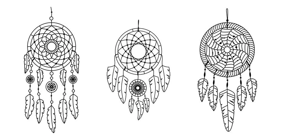 Set of vector dreamcathers in boho style. Mystical interiors. Illustrazione stock