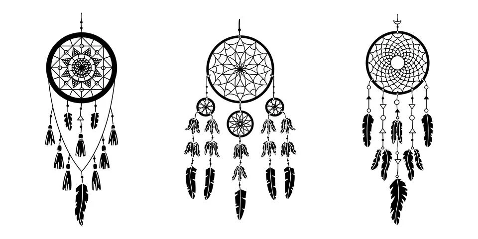 Set of vector dreamcathers in boho style. Mystical interiors. Simple style Stock Illustration