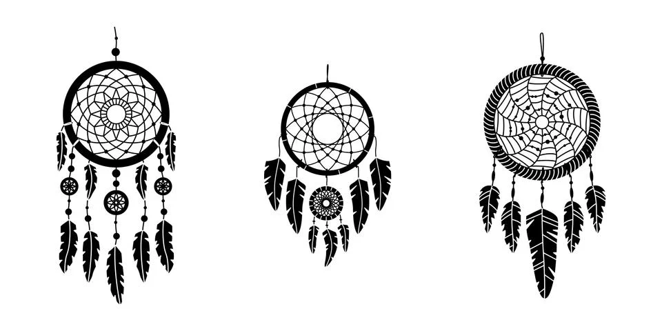 Set of vector dreamcathers in boho style. Mystical interiors. Simple style Stock Illustration