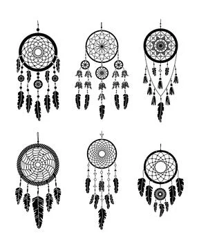 Set of vector dreamcathers in boho style. Mystical interiors. Simple style Illustrazione stock