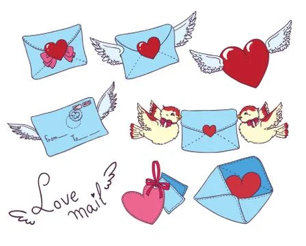 Set vector e-mail, envelop icons with heart . Illustrazione stock