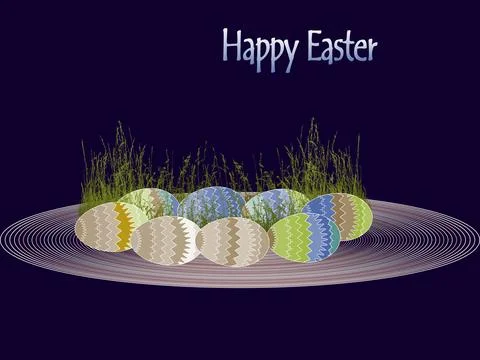 Set of vector Easter eggs in the grass, egg decorating. Stock Illustration